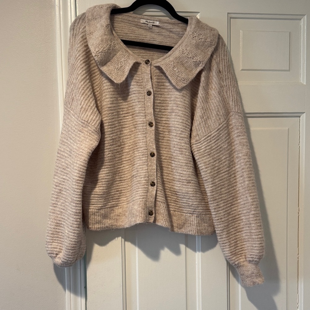Madewell Cream Ribbed Button-Up Collar Cardigan